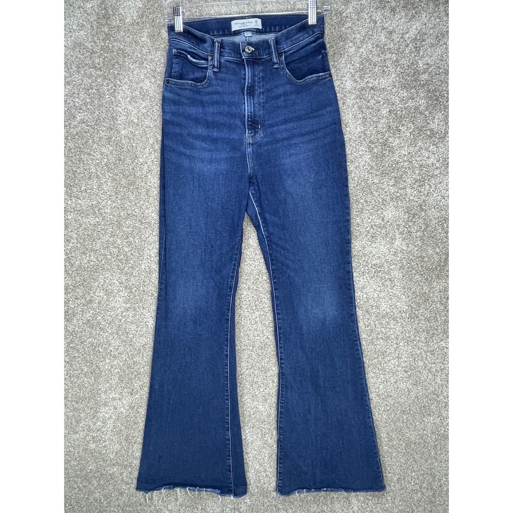 Abercrombie & Fitch Ultra High Rise Flare Jeans Women 28 Dark Wash Stretch Denim - Picture 2 of 11